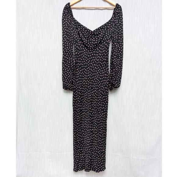 AFRM Black Floral Print Trixie Long Ballon Sleeve Midi Maxi Dress, size M - Picture 3 of 10